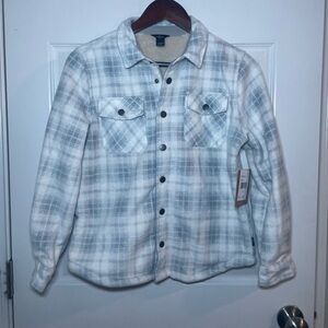 Eddie Bauer Kids 10/12 Light Gray Plaid Shirt Sherpa Lined Jacket